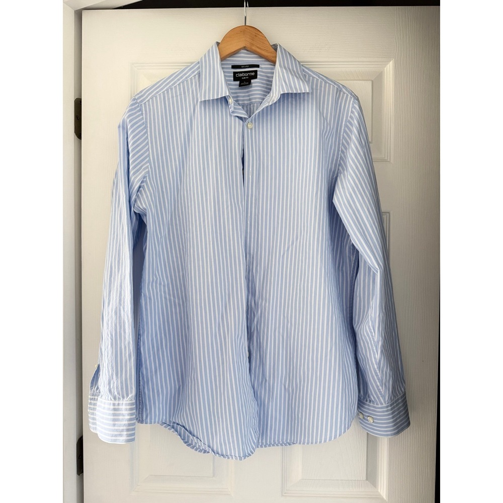Liz Claiborne Striped Blue Button Down Coastal Preppy 90s Butter Mom - Picture 3 of 3
